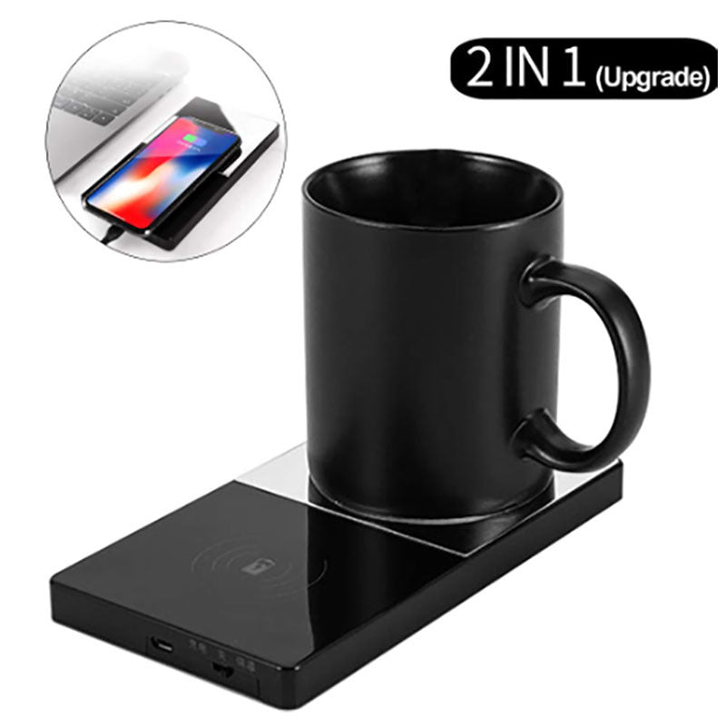 Calentador de tazas 2 en 1, cargador inalámbrico eléctrico para café y leche en casa o en la oficina.