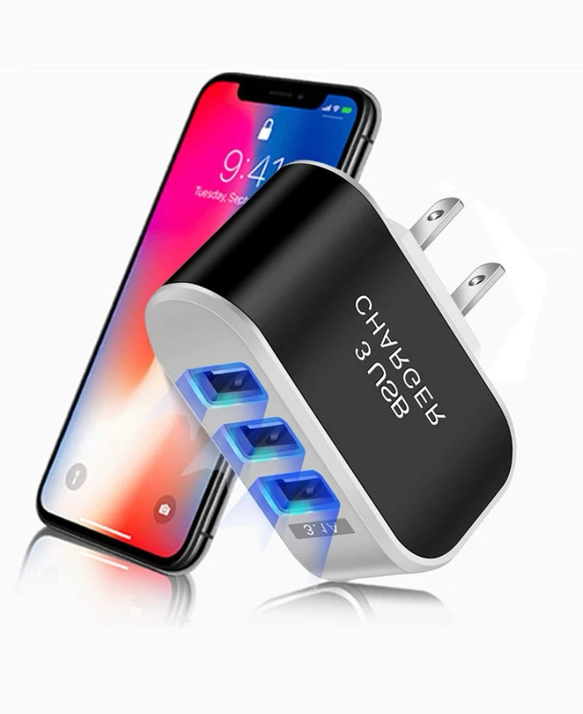 Cargador de pared USB Plug Block Cube Cargador rápido portátil de 3 puertos