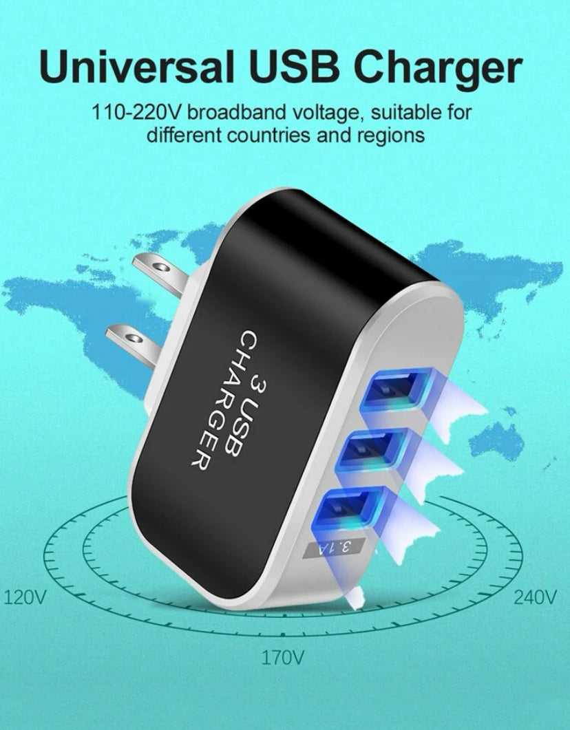 Cargador de pared USB Plug Block Cube Cargador rápido portátil de 3 puertos