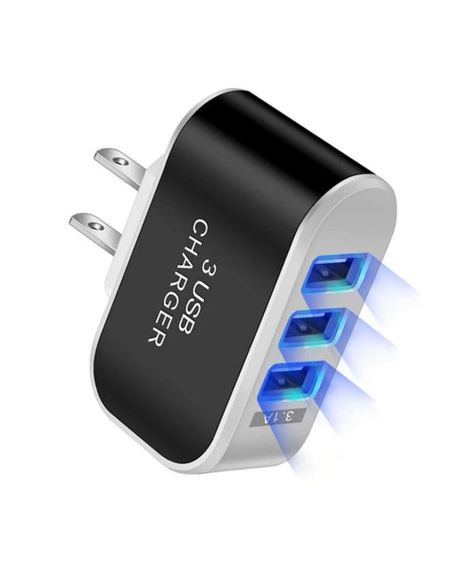Cargador de pared USB Plug Block Cube Cargador rápido portátil de 3 puertos